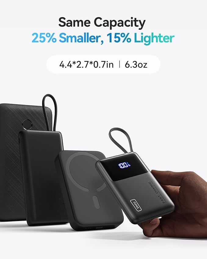 INIU 45W Power Bank, Slimmest 10000mAh Portable Charger with Built in USB-C Cable, Fast Charging USB C in&Out Battery Pack, Travel External Phone Charger for iPhone 17 16 15 Samsung S24 S23 Google etc