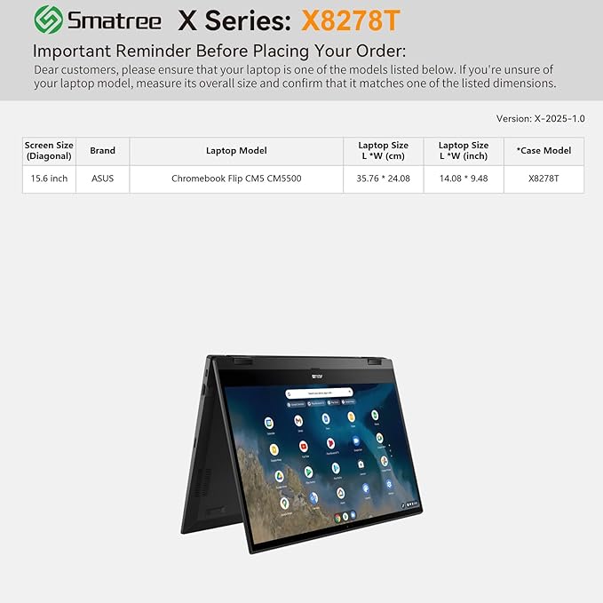 Smatree Hard EVA Protective Sleeve Case Compatible for 15.6 inch ASUS Chromebook Flip CM5 (CM5500) Laptop Waterproof Sleeve, Green (X8278TG)