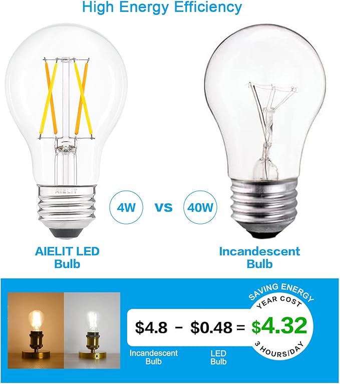 Remote Control Smart Edison A19 LED Light Bulbs- E26 Standard Base- Dimmable 4W(40W Equivalent)- Adjustable Color Temperature (2700K- 5000K)- No App or Wi-Fi Required- Remote Included- 4 Pack