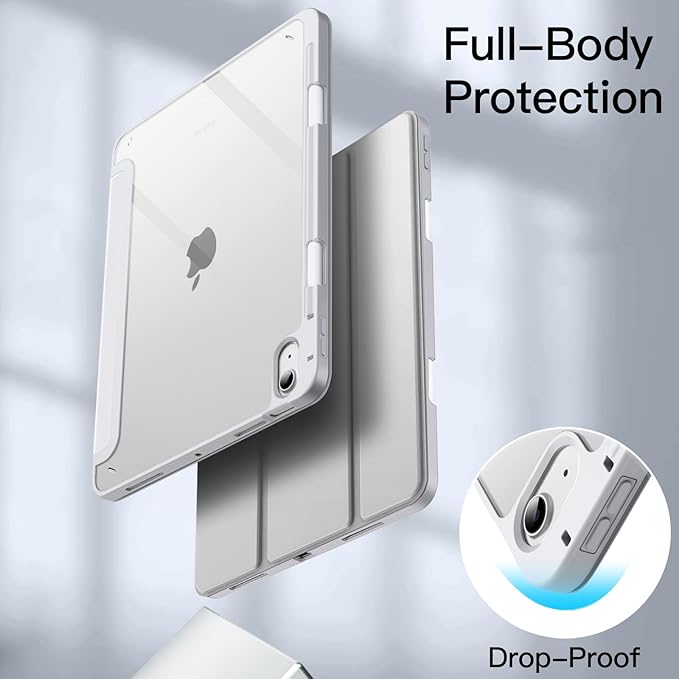 JETech Case ONLY for iPad Air 11-Inch M4/M3/M2 (2026/2025/2024), iPad Air 5/4 (2022/2020 5th/4th) with Pencil Holder, Clear Transparent Back Slim Stand Shockproof Tablet Cover (Silver)