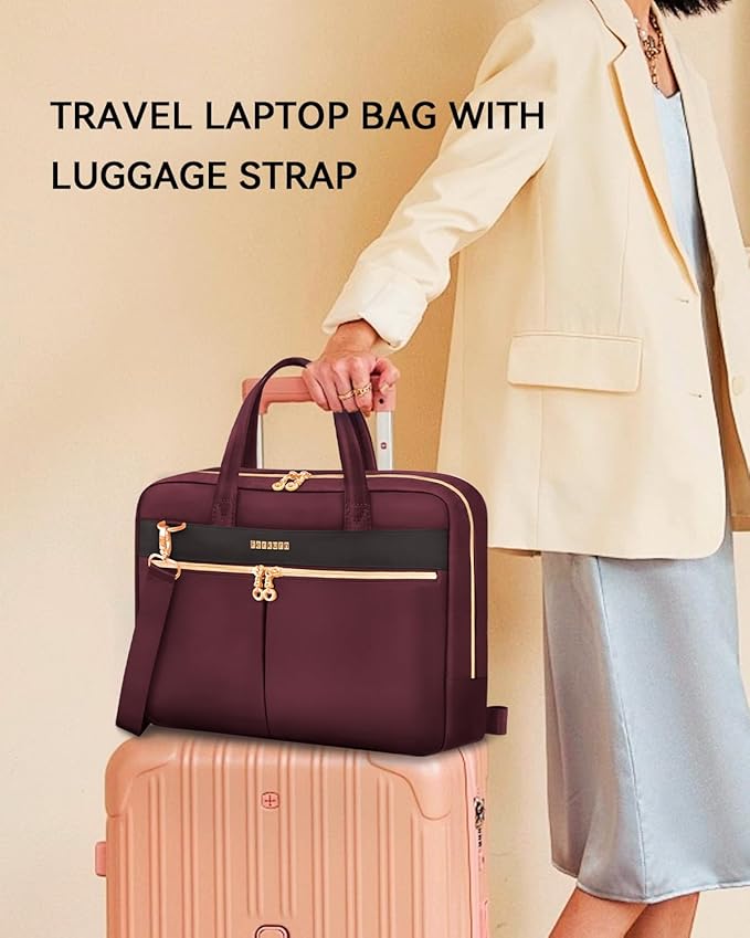 Ferkurn Laptop Bag Case Women Men Computer Bag Compatible with MacBook/HP/LG/Dell, Shoulder Strap Slim Carrying Messenger Briefcase, Wine Red, 15.6-16 Inch