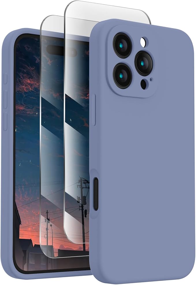 FireNova Designed for iPhone 16 Pro Case, Silicone Upgraded [Camera Protection] Phone Case, Soft Anti-Scratch Microfiber Lining Inside, 2024, Lavender Gray