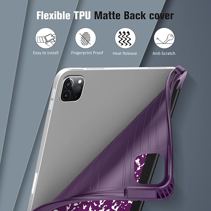 Fintie SlimShell Case for iPad Pro 11-inch (4th / 3rd Generation) 2022/2021 - Soft Flexible TPU Stand Back Cover with Pencil Holder, Also Fit iPad Pro 11" 2nd / 1st Gen, Composition Book Purple