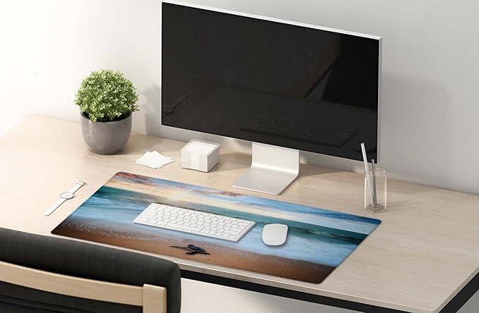 SSOIU Extended Gaming Mouse Pad - Non-Slip Water-Resistant Rubber Base Computer Keyboard Mouse Mat, 35.5 x 15.7-inch XX-Large Desk Mat, Ideal Partner for Work & Game, Turtle Shore