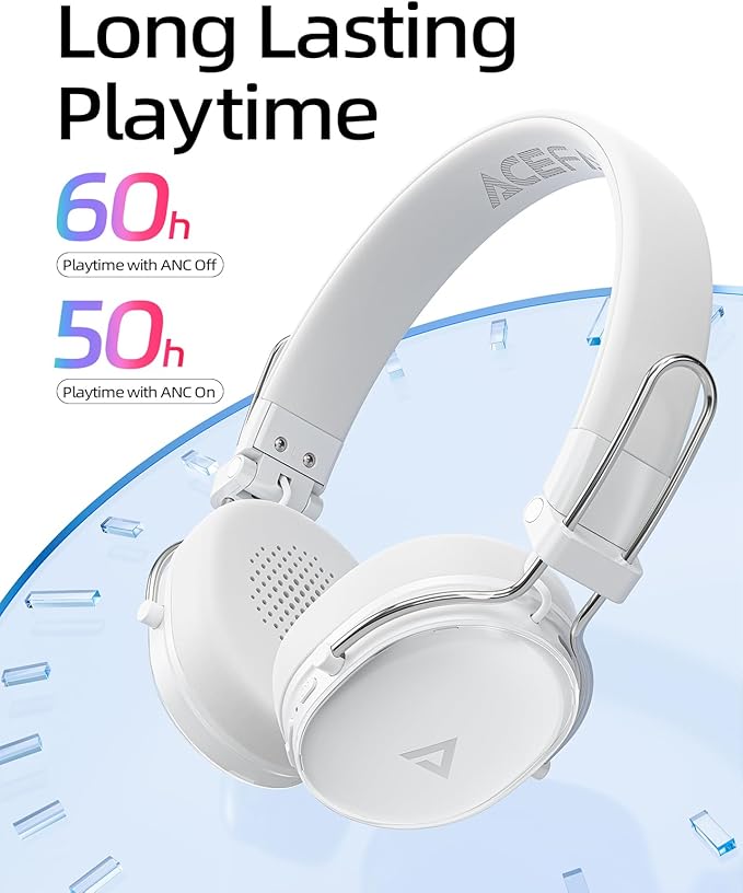 ACEFAST H7 Noise Cancelling Headphones, Wireless Over Ear Headphones, Headsets for Women with 7 Color Ear Pads, 60H Playtime, Bluetooth 5.4, Deep Bass, Ultra-Light for Travel, Home, and Office