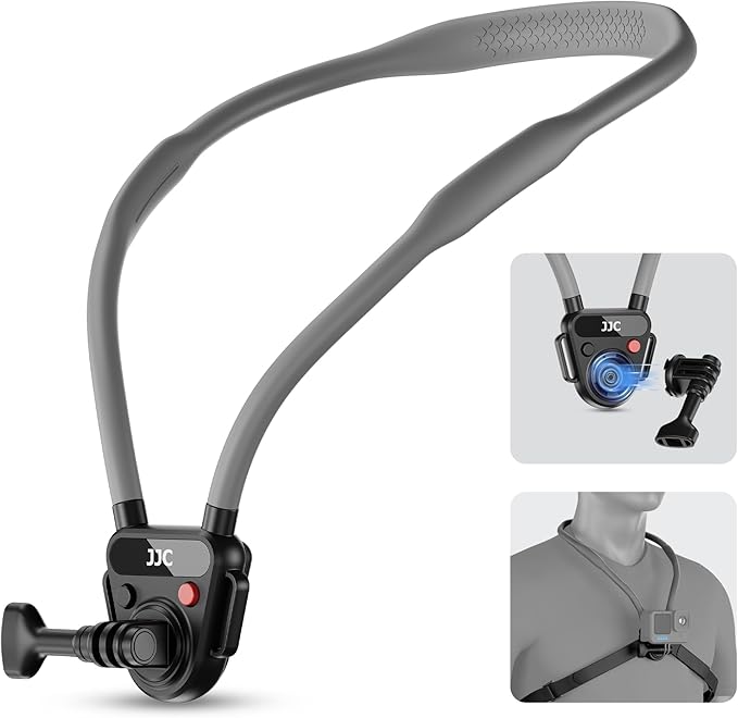 JJC Neck Mount for Action Camera, POV Neck Holder for Gopro 13/12/11, DJI OSMO Action 5 Pro/4, Insta360 X5/X4/Ace Pro, AKASO, Quick Release & Angles Adjustment for Content Creating Video Filming