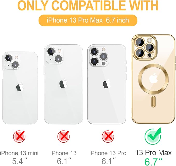 Hython Magnetic Clear for iPhone 13 Pro Max Case with Camera Lens Protector [Compatible with MagSafe] Plating Edge Slim Soft TPU Cover Protective Phone Case for iPhone 13 Pro Max 6.7", Gold