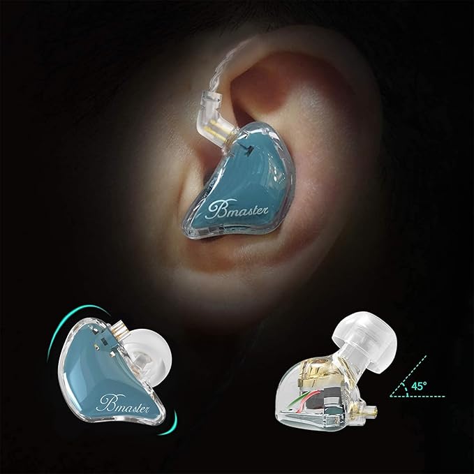 BASN Bmaster Triple Drivers in Ear Monitor Headphones, Professional Audio IEMs for Musicians Singers Drummers, with Two 2Pin Connector Cables and Protective Case (Blue)