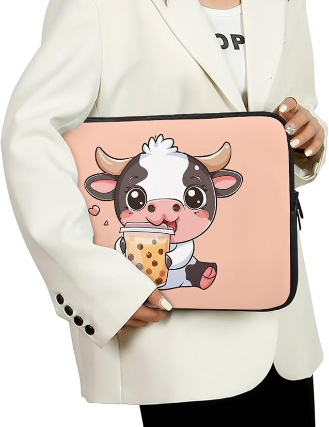 Cute Cow Laptop Protective Sleeve for Women 17 Inch Computer Sleeve Bag Zippered Pouches with Humanize Design Lap Top Case Suitable for Travel School Office Neatly Organizers