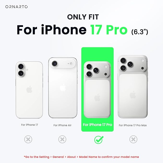 ORNARTO Air Case for iPhone 17 Pro Clear | Military-Grade Drop Protection | Camera Control Button | Compatible with MagSafe | Built-in Air Phone Cover - White
