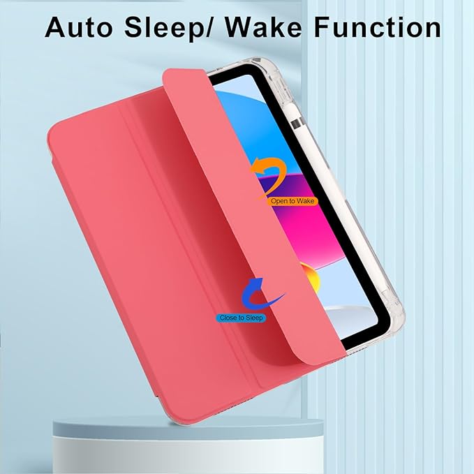 Case for iPad A16 11th Generation 11" 2025, iPad 10th Generation 10.9 Inch 2022, Hybrid Protective Cover with Pencil Holder, Clear Transparent Back Shell Anti-Yellowing Case, Watermelon Red