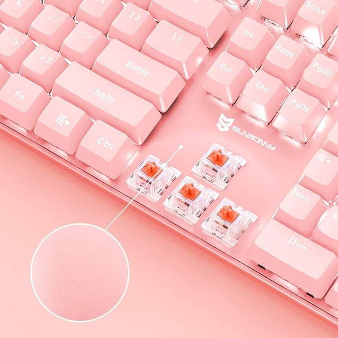 Qisan 104 Mechanical Keyboard for Gaming | Large Size USB White Backlit Gaming Keyboard Wired | US Layout Red Switches Hot Swappable Mechanical Clicky Keyboards Compatible with PC & Laptop