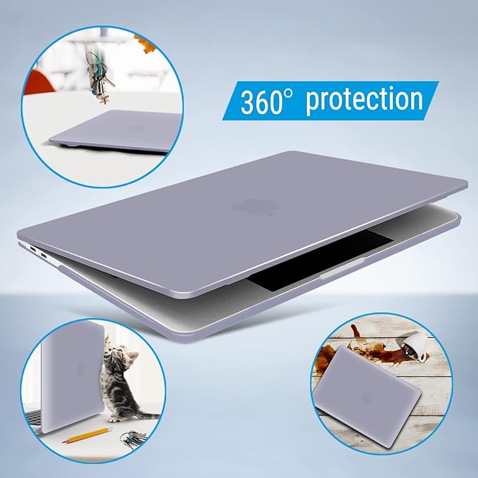 IBENZER Compatible with MacBook Pro 15 Inch Case 2019 2018 2017 2016 A1990 A1707, Hard Shell Case with Keyboard Cover & Type C Adapter for Mac Pro 15 Touch Bar, Lavender Gray, T15LVGY+1TC