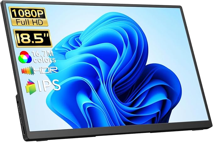 Portable Monitor 18.5 inch 100Hz FHD USB-C HDMI Travel Monitor w/Built-in Kickstand, VESA & Speakers, Eye Care HDR Portable Gaming Monitors