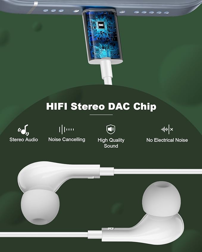 USB C Headphones Wired for iPhone 15 Plus 16 Pro Max 17 AIT Samsung Galaxy S26 S25 S24 S23 Ultra S22 A55 A56 A16 Earbuds in-Ear with Microphone Volume Control HiFi Usbc Headphones Type C iPad Pixel