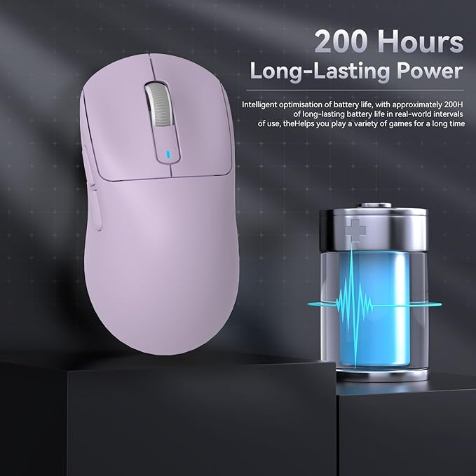 ATTACK SHARK X3 Wireless Gaming Mouse, 49g Ergonomic Computer Mouse, Triple Modes PAW3395 26K DPI Optical Sensor, 200h Battery Life, Programmable Buttons, Gaming Accessories for PC/Laptop/Mac (Purple)