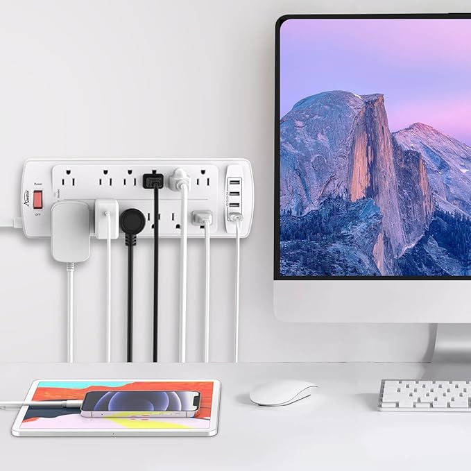 Power Strip,ALESTOR Surge Protector with 12 Outlets and 4 USB Ports, 6 Feet Extension Cord (1875W/15A) for for Home, Office, Dorm Essentials, 2700 Joules, ETL Listed (White)