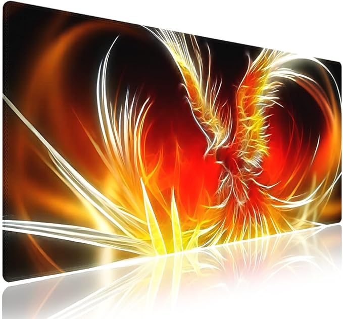 XXL Gaming Mouse Pad with Stitched Edges 31.5 x 11.8 Inches - Phoenix After Fire Shower Renascence, Smooth Cloth Surface Natural Anti-Slip Rubber Base Large Desk Mat for PC Office/Home