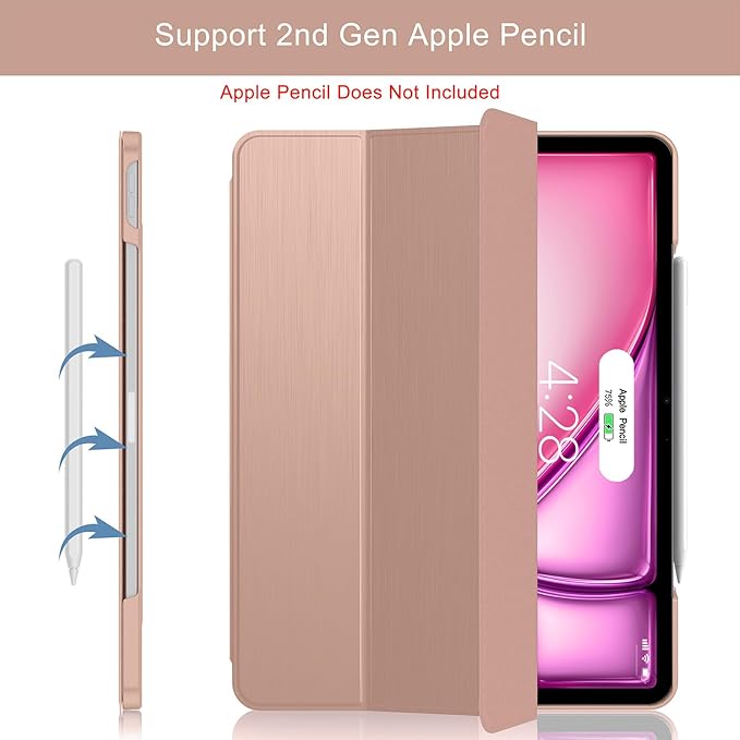 Soke Case for iPad Air 13 Inch (M3/M2) 2025/2024,iPad Pro 12.9 2022 2021(6th 5th Generation) - [Slim Trifold Stand + Auto Wake/Sleep],Protective Hard PC Back Cover (Rose Gold)