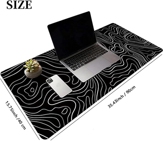 HGWALP Black Topographic Large Gaming Mouse Pad Extended XXL(900 * 400 * 3MM) Mouse Mat Long Desk Pad with Stitched Edges for Keyboard Home Office Gaming Work Big Desk Mat