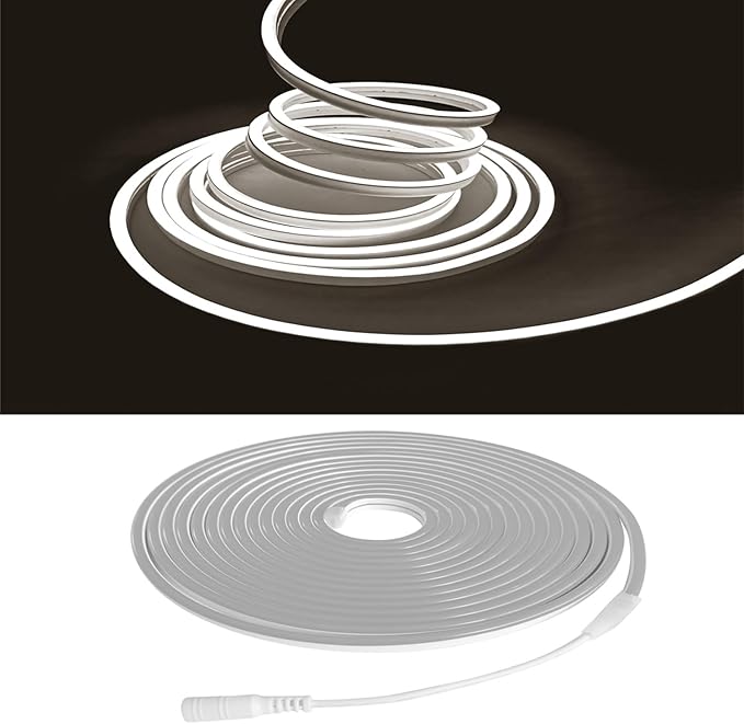 White Neon LED Strip Lights, 16.4ft 12V Waterproof Flexible Light for Indoor/Outdoor Decoration (Includes Power Adapter)