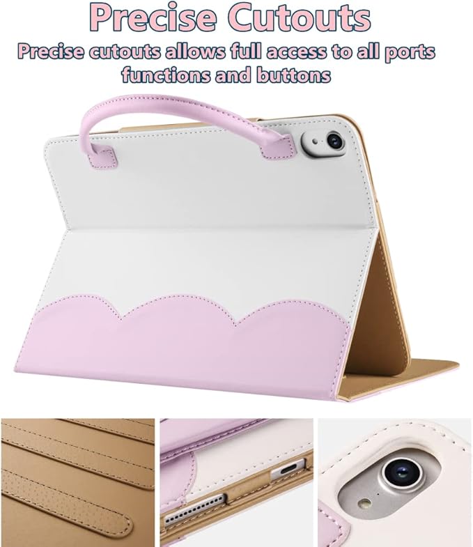 Cute Case for iPad 11 inch (A16) 2025 / 10th Generation 10.9 inch 2022, iPad 10 / 11th Gen Case, Slim Handbag Leather Protective Cover with Stand Hand Strap Pocket for Girls Woman Kids,Pink