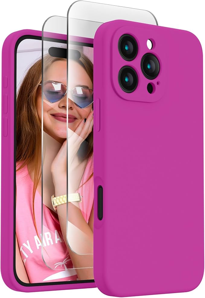 FireNova Designed for iPhone 16 Pro Case, Silicone Upgraded [Camera Protection] Phone Case, Soft Anti-Scratch Microfiber Lining Inside, 2024, Dark Fuchsia