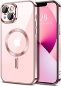 Hython Magnetic Clear for iPhone 13 Case with Camera Lens Protector [Compatible with MagSafe] Luxury Plating Edge Slim Soft TPU Cover Protective Phone Case for iPhone 13 6.1", Pink