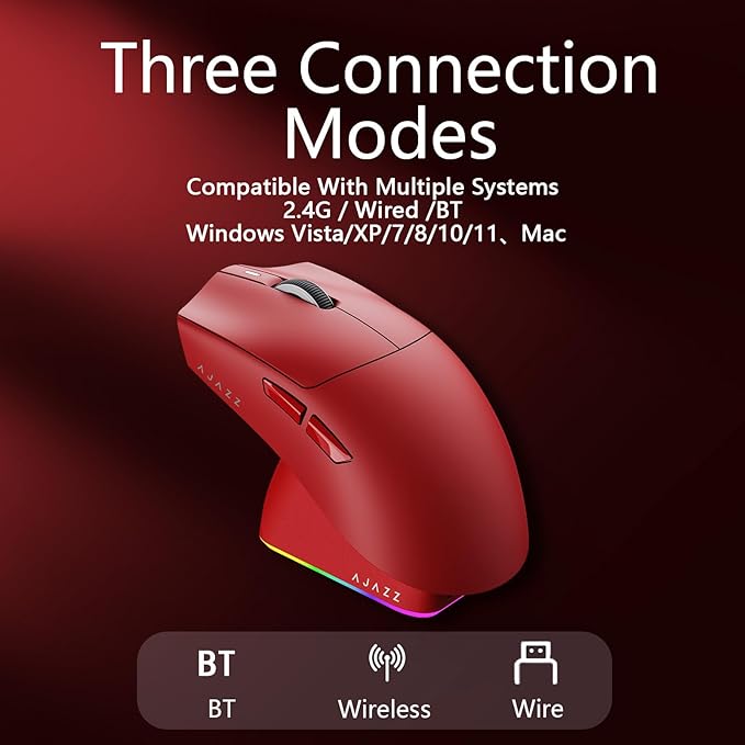AJ139P V3 MC Wireless Gaming Mouse 2.4G Wired/Bluetooth | RGB Magnetic Charging Dock | Lightweight Design | 24K DPI | 800mAh Battery | PAW3311 Sensor | 5 Programmable Buttons, Compatible with PC/Mac