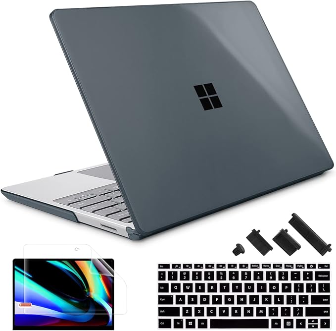 May Chen Compatible with Microsoft Surface Laptop Go 3 Go 2 Go 1 12.4 Inch Model 1943 2013 (2023 2022 2020 Release), Plastic Hard Shell Case with Screen Protector + Keyboard Cover, Crystal Black