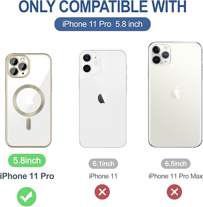 Hython Magnetic Clear for iPhone 11 Pro Case with Camera Lens Protector [Compatible with MagSafe] Luxury Plating Edge Slim Soft TPU Cover Protective Phone Case for iPhone 11 Pro 5.8", Matte Gray