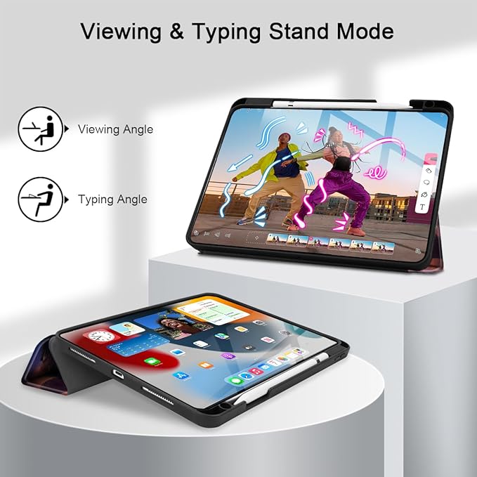 Tuiklo for iPad Pro 12.9 inch 6th / 5th / 4th / 3rd Generation 2022 2021 2020 2018 Release Case- Built in Pencil Holder Slim Protective Cover with Auto Wake/Sleep, Cat and Moon