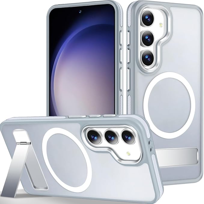 MALEWOLF Case for Galaxy S23 FE with 3 Modes Stand, Compatible with Magsafe, Color Hybrid Shockproof with Anti-Slip Edge, Matte Translucent Phone Case for Galaxy S23 FE (Grey/White)