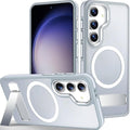 MALEWOLF Case for Galaxy S23 FE with 3 Modes Stand, Compatible with Magsafe, Color Hybrid Shockproof with Anti-Slip Edge, Matte Translucent Phone Case for Galaxy S23 FE (Grey/White)