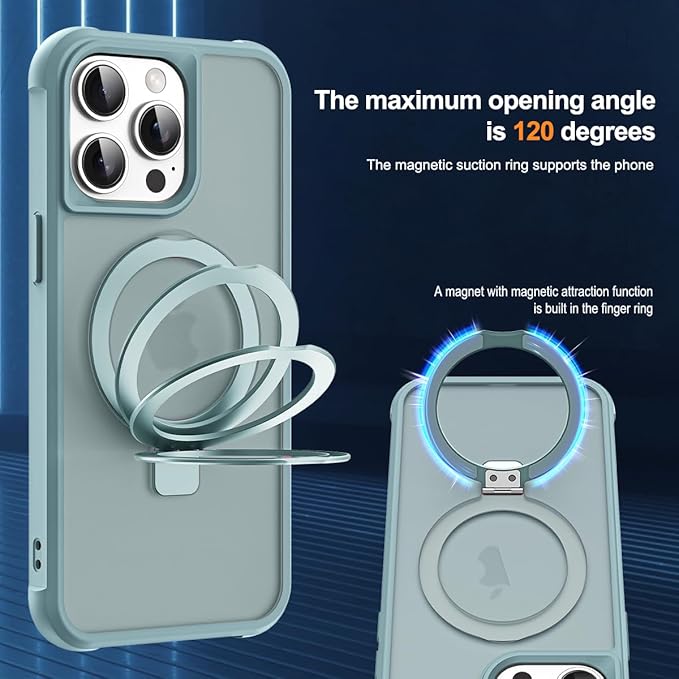 SKYLMW Compatible with iPhone 14 Pro Case with Invisible Magnetic O-Ring Stand Military-Grade Translucent Case for iPhone 14 Pro 6.1" [Compatible with Mag-Safe][Great Grip Feeling], Blue