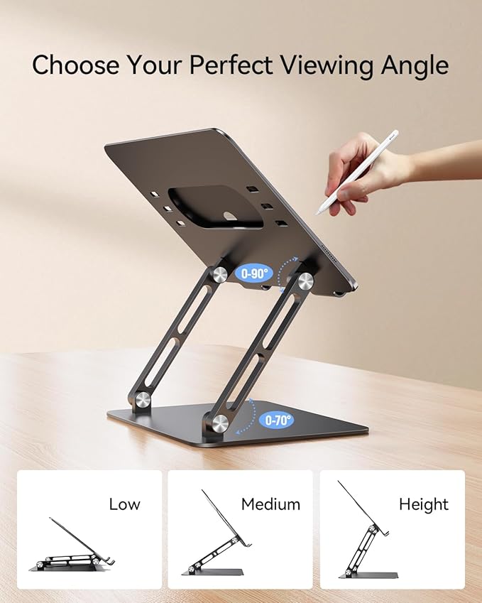 Orlian Foldable Aluminum Laptop Stand for 10-17.3" Laptops, Height Adjustable Portable Ergonomic Computer Holder, Space Saving Desk with Heat Dissipation. Compatible with MacBook/Dell/HP etc, Black