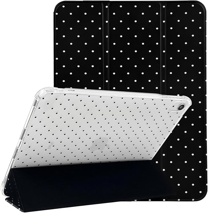 Lovmooful Compatible for iPad 11th 11-Inch A16 (2025),iPad 10 (10.9-Inch,2022 Model,10th Generation) Case with Pencil Holder Cute Polka Dot Aesthetic Design Soft TPU Trifold Stand Protective-Black
