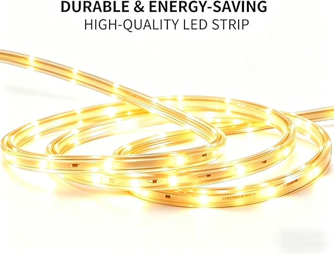 3000K Warm White Rope Lighting, 33ft Flat Flexible LED Strip Lights, Waterproof and Extendable Decor Lights for Garden Patio pergola Yard Christmas Holiday Activities