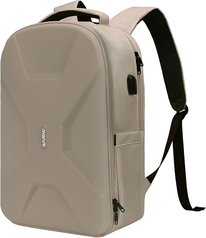 MOSISO 15.6-16 inch 35L Laptop Backpack with USB Charging Port for Women Men, Waterproof Hardshell Travel Business Computer Bag, Anti-Theft Daypack with Luggage Strap, Camel