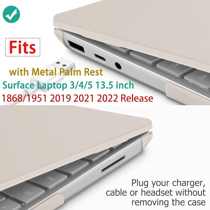 Case for 13.5" Microsoft Surface Laptop 5/4/3 with Metal Palm Rest ONLY 2019-2022 Release Models:1868/1951, Plastic Hard Shell Case with Keyboard Cover & Screen Protector, Rock ash