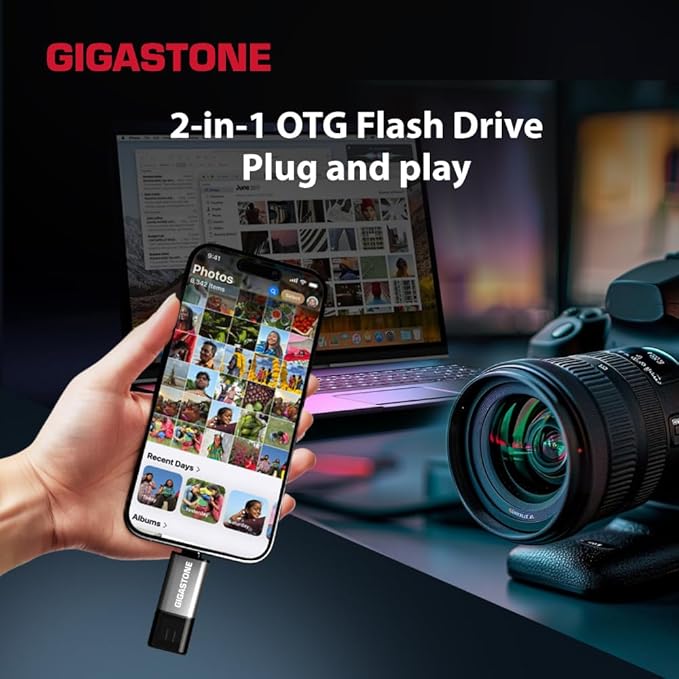 GIGASTONE 64GB Dual Flash Drive, Z40 USB 3.2 Gen 1, 2-in-1 Type-A & Type-C, 100MB/s Ultra Fast, Head Cap Design, Plug & Play for Smartphone/PC/Mac/TV/Car Audio, USB 2.0/3.0/3.1 Compatible