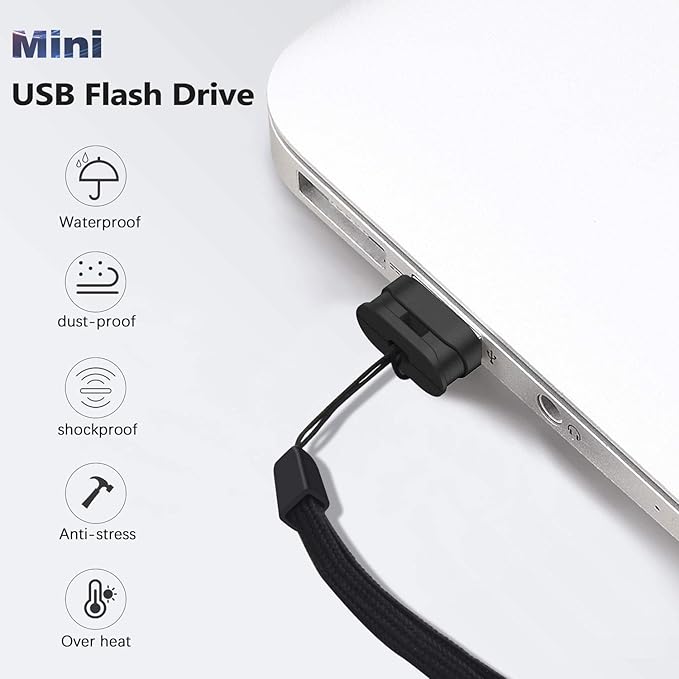 K&ZZ 32GB 2 Pack Ultra Fit USB Flash Drives Small Thumb Drive with Lanyard Low Profile USB Drive Mini Flash Drive 32 GB USB 2.0 Memory Stick Zip Drive, Black