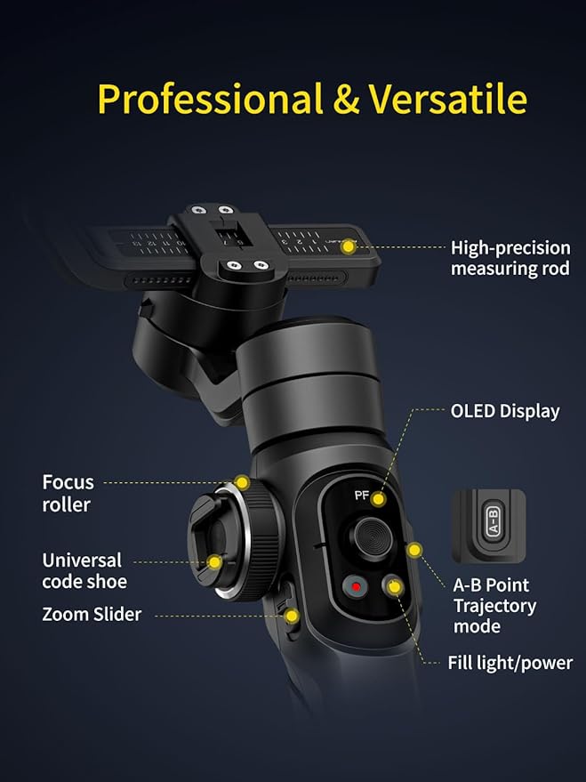 AOCHUAN Gimbal Stabilizer for Smartphone, 3-Axis Industry-Standard Gimbal w/360°Rotation, Phone Stabilizer Built-in Extension Rod, Professional Gimbals w/Fill Light for iPhone/Android-Smart S2