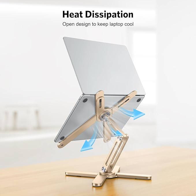 OMOTON 360° Rotating Laptop Stand Riser for Desk, Ergonomic Foldable Computer Stand Adjustable Height Angles for Collaborative Work, Easy Storage Fit Macbooks,All Laptops up to 16 inches, Gold