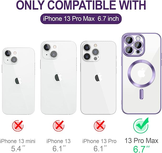 Hython Magnetic Clear for iPhone 13 Pro Max Case with Camera Lens Protector [Compatible with MagSafe] Plating Edge Slim Soft TPU Cover Protective Phone Case for iPhone 13 Pro Max 6.7", Light Purple