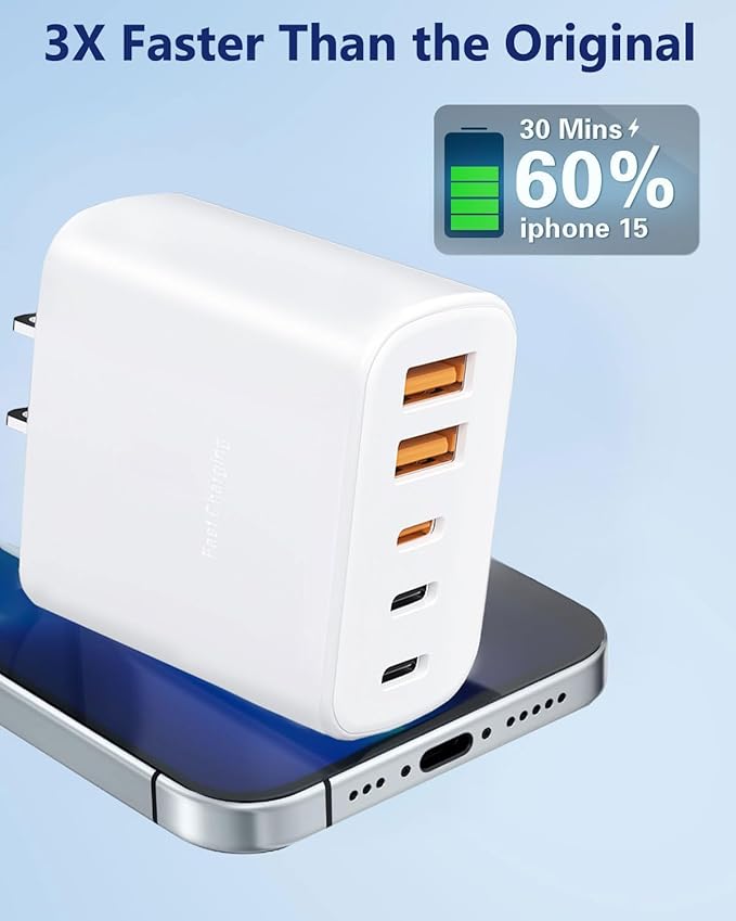 [2-Pack] 60W Multi-Port USB-C Fast Charging Module, 5-Port Wall Charger, Compatible with iPhone 17/16/15/14/13/Pro Max/Plus Series, iPad, Samsung S25/S24/S23, and Other Devices