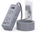 10Ft Extension Cord with Multiple Outlets,Flat Plug Power Strip Surge Protector with 10 Ft Long Cord,6 Outlet 4 USB Ports (2USB C),Multi Outlet Wall Plug for Travel,College,Dorm Essentials-Grey