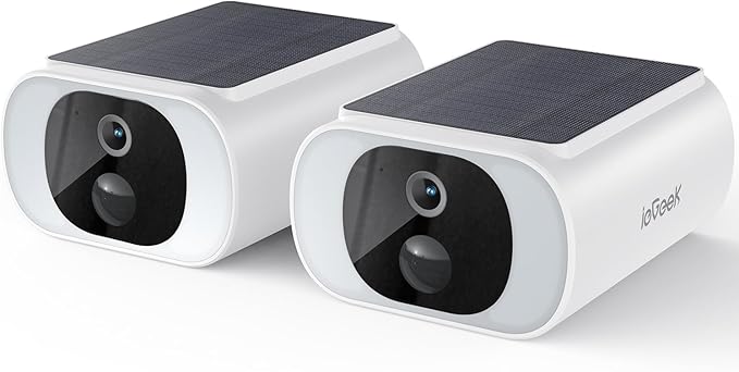 ieGeek 2 Pack Camera Outdoor Wireless, 2K Outside Cameras for Home Security, Embedded Solar Panel, AI Motion Detection, Smart Spotlight & Alarm, No Hub Needed