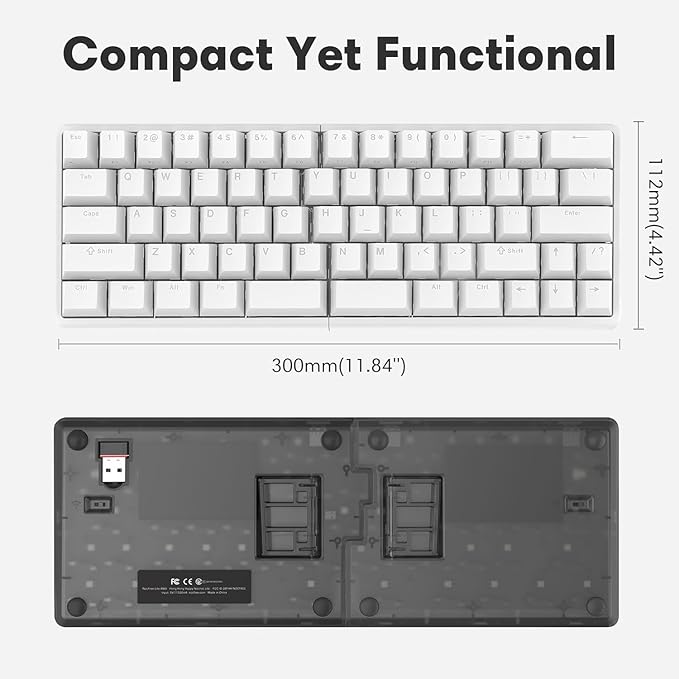 Lite: Wireless Ergonomic Split Mechanical Keyboard with Poron Foam RGB Palm Rest, Hot Swappable, Compact 60% Layout, PBT Keycaps Programmable for Mac & Windows(Silent, New Premium Version)