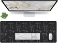 Black Desk Mat Bows, Cute Bow Mouse Pad Desk Matt for Desktop, 31.5 x 11.8” Extra Large Black Laptop Keyboard Computer Mat, Non-Slip Base, Stitched Edge, Girly Office Décor Desk Accessories for Women